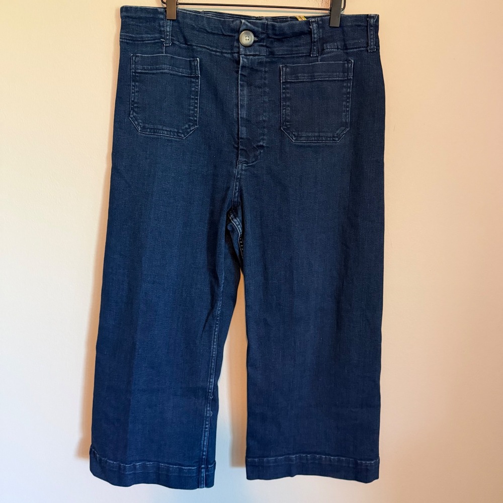 Maeve Colette Cropped Wide Leg Jeans Dark Wash Patch Pocket 34P classic preppy